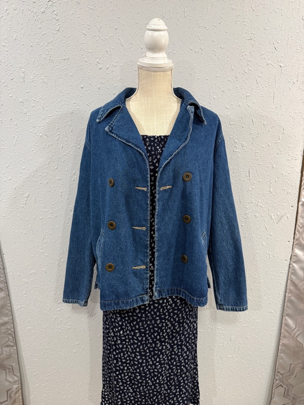 Vintage Navy Floral Short-Sleeve Dress Size XS - Picture 6 of 9
